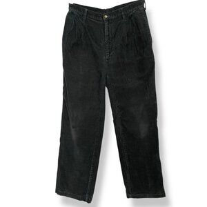 Corduroy Pants Men Black Straight Leg Cotton Classic Preppy Grunge Pleated Waist